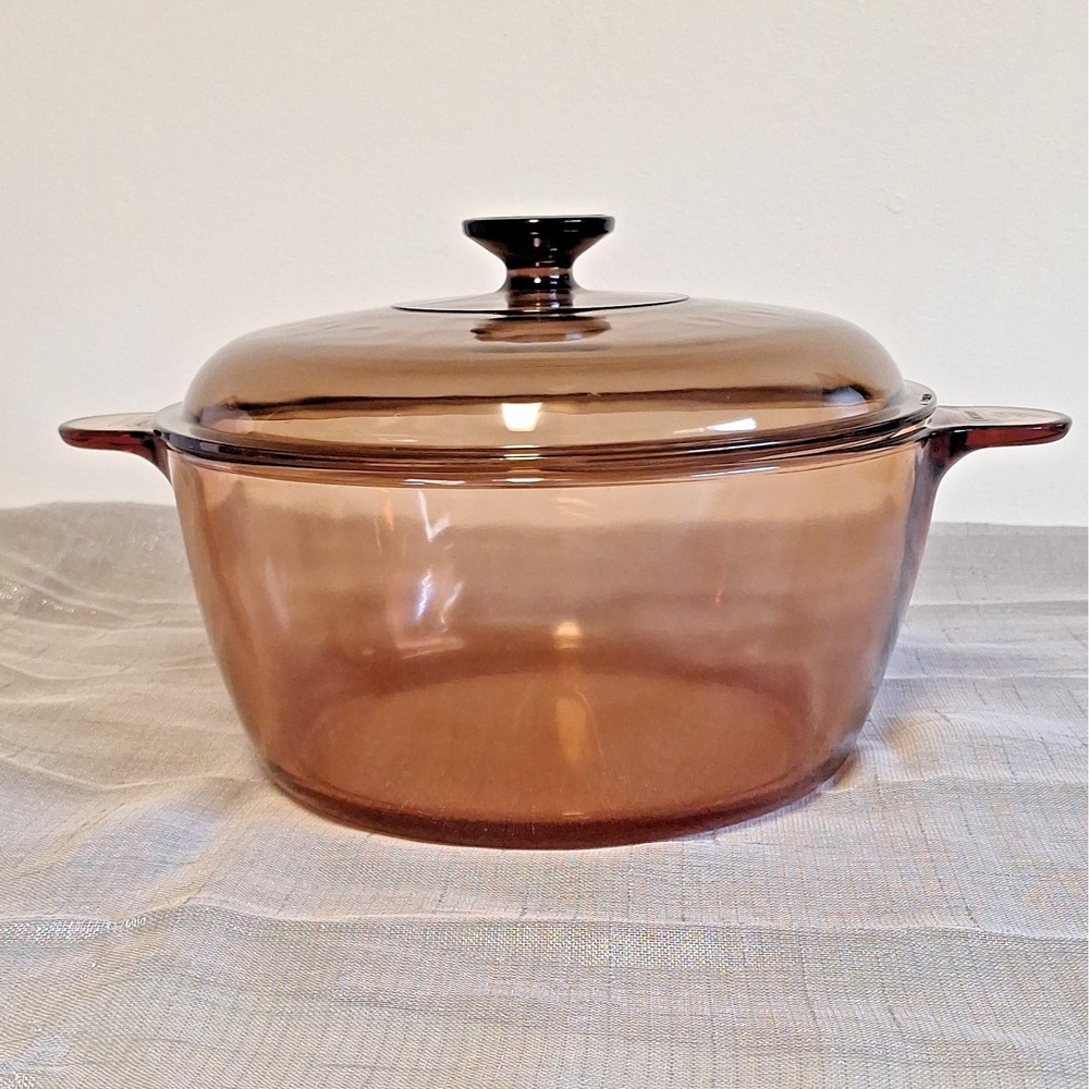 Vision Corning Ware 4.5L Amber Glass Dutch Oven Stock Pot with Lid Vintage USA